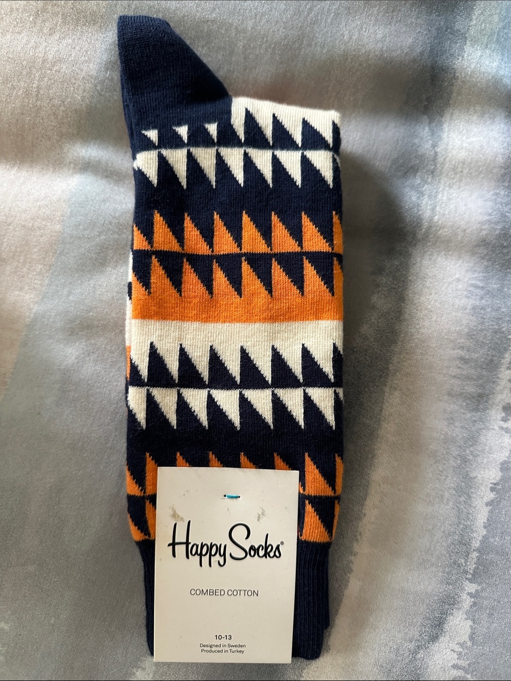 Happy Socks Men’s Combed Cotton Crew Dress Socks 10-13 New With Tags Navy Orange